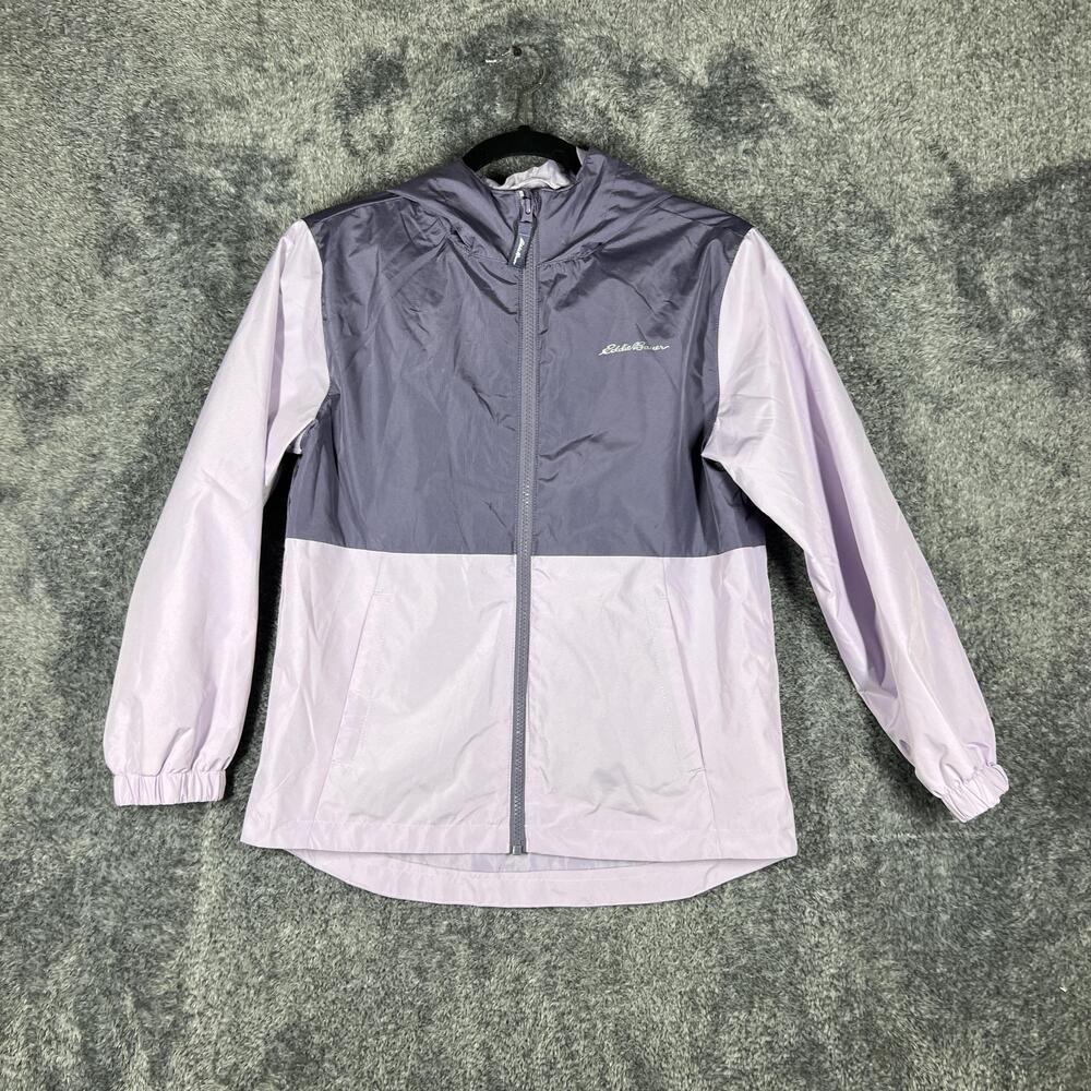 Eddie Bauer Windbreaker Girls M (10/12) Purple Hooded Full Zip Lined Lightweight